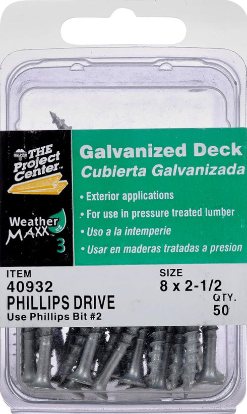 Hillman Fastener 40932 Galvanized Phillips Drive Deck Screw, 8 X 2 1/2-Inch, Pack of 50