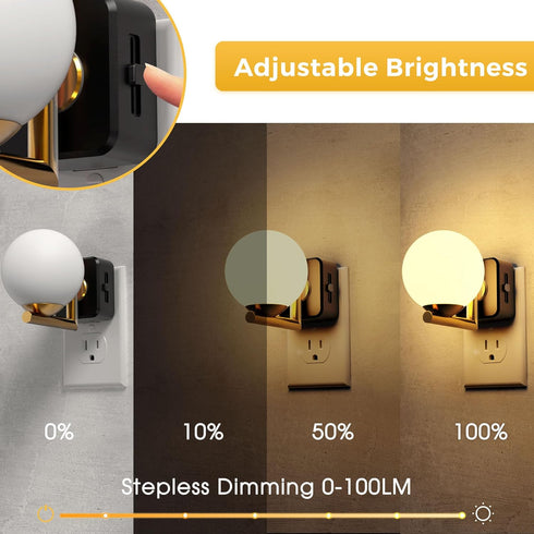 2 Pack, 3000K 0-100LM L LOHAS LED Night Lights Plug Into Wall Dusk to Dawn Sensor, Nightlight, Adjustable Brightness