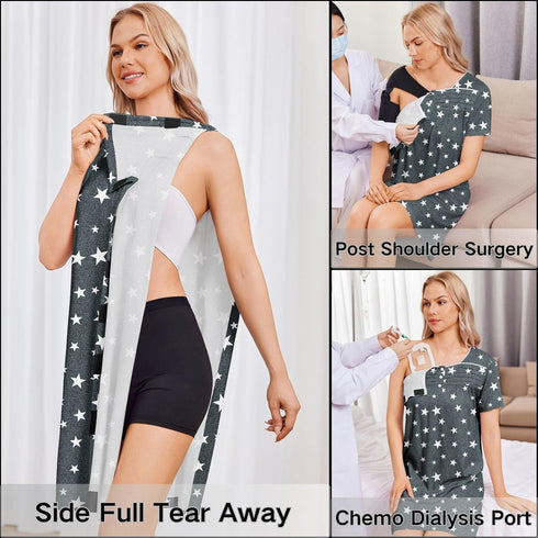 Deyeek Post Shoulder Surgery Dress Women Side Full Tear Away After Rotator Cuff Chemo Dialysis Port Adaptive Clothing