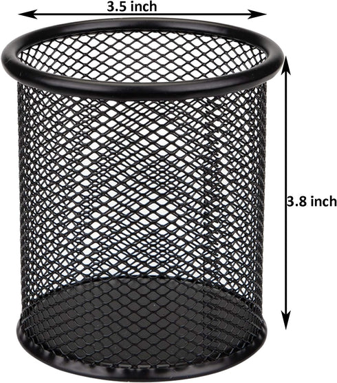 Nicunom 12 Pack Metal Mesh Pen Holder, Round Pencil Cup for Desk Organizer, Black