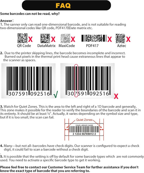 NADAMOO Wireless Barcode Scanner - 328 Feet USB Cordless 1D Laser Handheld Reader for Store, Supermarket, Warehouse -