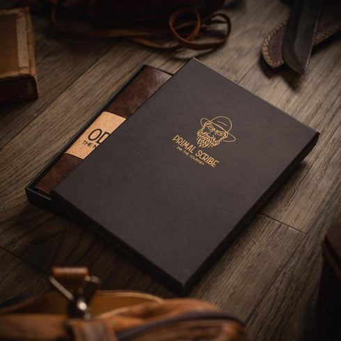 Odyssey Notebook Journal for Men, A5 Size with Lined Pages, 100 GSM Thick Kraft Paper, Brown Leather