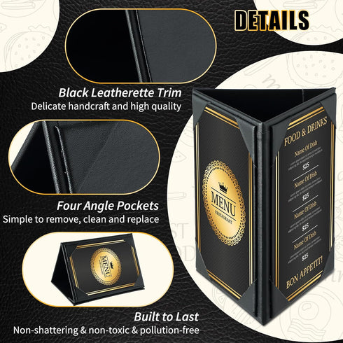 5"x 7",10 Pack 3-Side (5 Pack, 5" 7") Leatherette Table Tents Triangle Menu Holders Picture Frames with Angled Corners