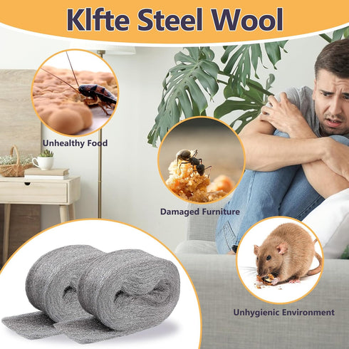 Steel Wool for Mice Control - 1 Pack, 3.2"x12ft Wool, Gap Filler for Home & Garage, DIY Bundle with Gloves & Scissors