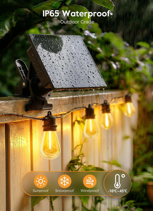 34FT 9 S14 Bulb, 3 Dimmable Minetom Solar String Lights Outdoor Waterproof, LED Shatterproof Patio Lights with Remote