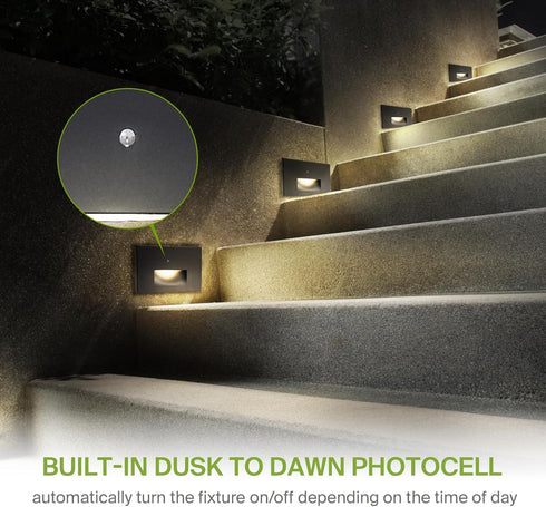ASD LED Recessed Step Light Fixture, 3W 120LM 3000K-5000K, Waterproof, ETL Listed, Dusk to Dawn Stair Lamp, Black