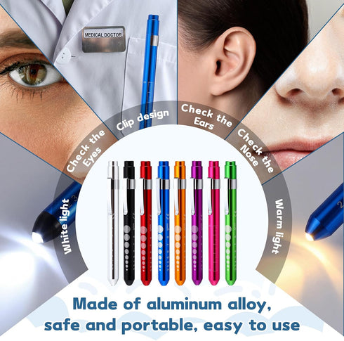 12 Pack 8 Lewtemi Penlight for Nurse Bulk LED Reusable Diagnostic Pen Light with Pupil Gauge Pocket Clip for Employee