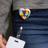 Autism Awareness Diversity Puzzle Pieces Heart Lanyard, Retractable Reel Badge ID Card Holder - White