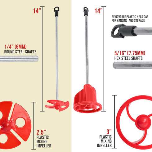 TCP Global 2 Types of Paint Mixer Blade Drill Tools for Mixing Quarts to 2.5 Gallon Buckets, 14" Long