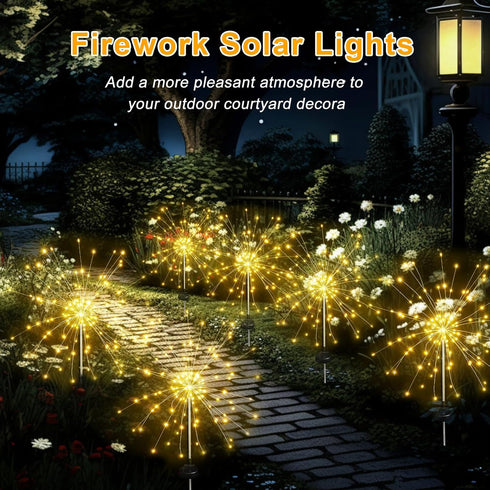 Aureate Horizon 2 Pack 8 120 Solar Garden Firework Lights Outdoor Waterproof, Solar Lighting with Lighting Modes, LED