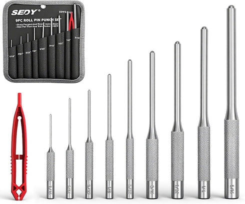 9-Piece Roll Pin Punch Set - Fast Pin Removal - Durable Steel