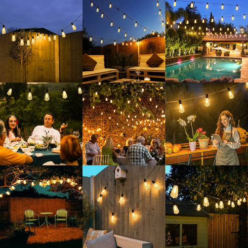 30FT 16 ST38 Bulbs, Commercial Brightever LED Outdoor String Light with Vintage Edison Shatterproof Grade Patio Lights