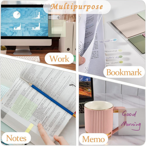 BAYTORY 700 Sheets Transparent Sticky Notes, Clear Waterproof 3 x 3 inch Memo Pad, Self-Adhesive Writable Index Tabs