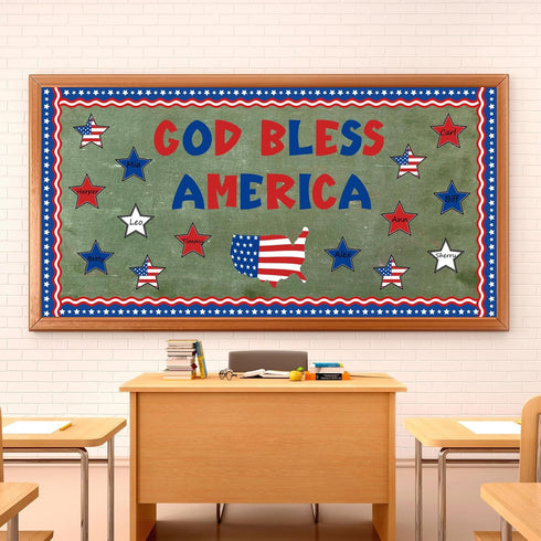 Whaline 60Pcs 4th of July Bulletin Board Decorations, God Bless America Patriotic Cut-Outs for School Decor