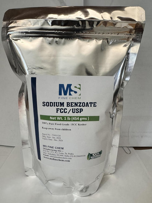 MS Finechem 100% Purity Sodium Benzoate Food Grade Preservative Additive - 1 LB