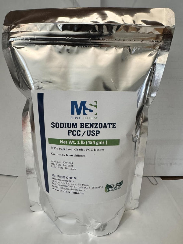 MS Finechem 100% Purity Sodium Benzoate Food Grade Preservative Additive - 1 LB