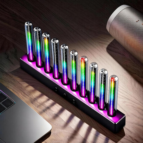 (E2-Rechargeable) Audio Visualizer Gadget Rechargeable RGB Sound Activated Light Bar, Music Spectrum Analyzer Display