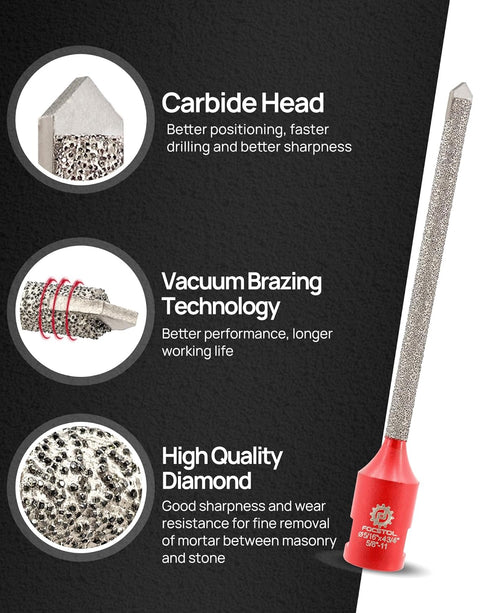 5/16''x4-3/4''(8x121mm) FOCSTOL Diamond Mortar Raking Bit - Mortar Router Bit with Carbide Tipped for Mortar Removal