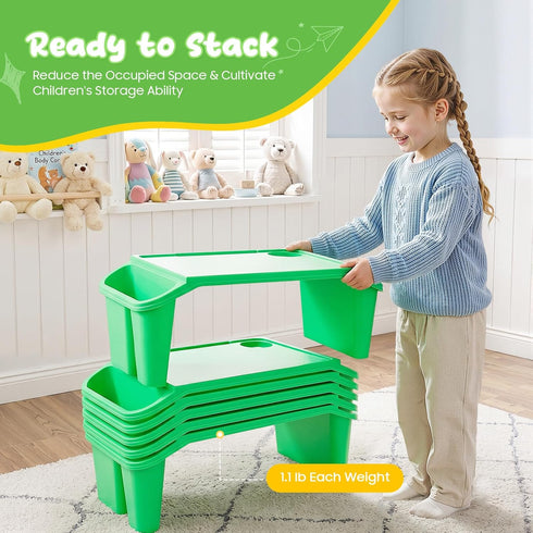6Pcs 19.7x9.8x7.1in (6, Kids Lap Desk Tray, Plastic Breakfast Laptop Trays with Side Pockets, Stackable Activity Table