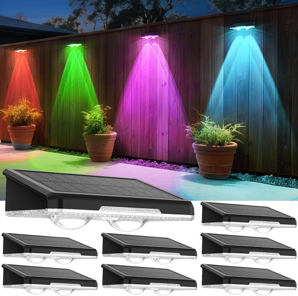 Solar Fence Lights Outdoor 8 Pack - 8 Modes (RGB Cycle/Fixed), Fence