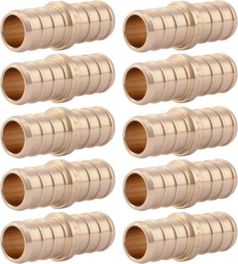 SharkBite 1/2 Inch Crimp Coupling, Pack of 10, Brass Plumbing Fitting for PEX Pipe