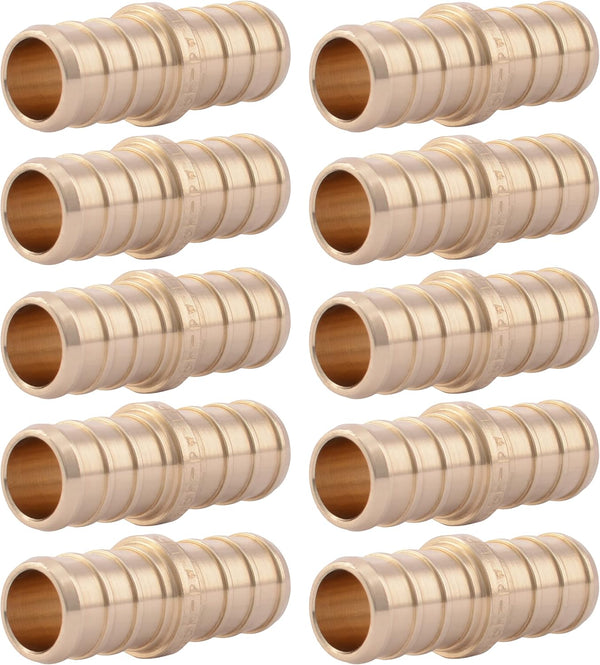 SharkBite 1/2 Inch Crimp Coupling, Pack of 10, Brass Plumbing Fitting for PEX Pipe