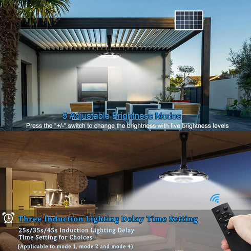 5 3000LM, INDARUN Solar Shed Light Indoor Outdoor, Solar Motion Lights with Modes, Up to Waterproof Pendant Barn Lights