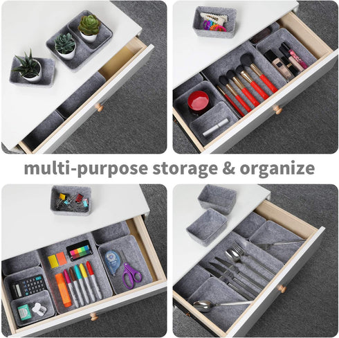 Welaxy Office Drawer Organizers, 7-Piece Felt Storage Bin for Stationery and Craft Sorting at Home or Dorm