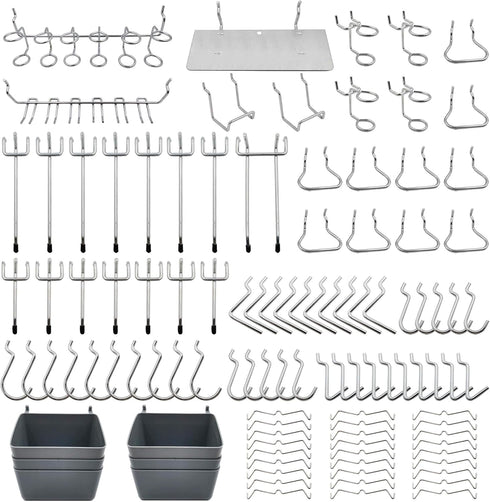 FRIMOONY Pegboard Hooks Assortment with Pegboard Bins, 140 Piece for Organizing Various Tools