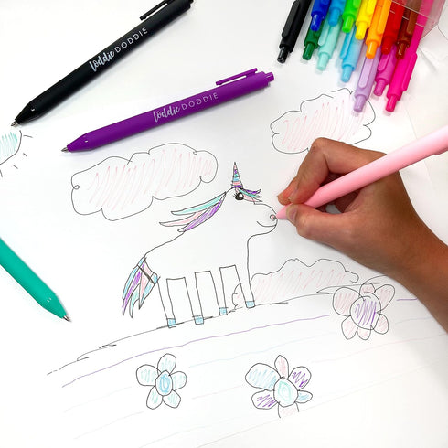 Loddie Doddie 18 Bright Color Retractable Gel Pens with Satin Barrel - Fine Point for Journals, Notebooks, Planners,
