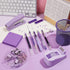 Gueevin 12 Pcs Purple Office Supplies, Purple Desk Accessories, Purple Stapler with Staples, Tape Dispenser, Pen