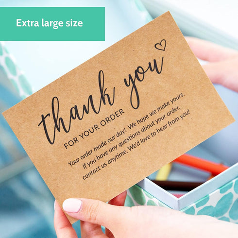 50 4x6 T MARIE Large Kraft Thank You Cards Small Business Supplies for Boutique Shops - Thank You For Your Order