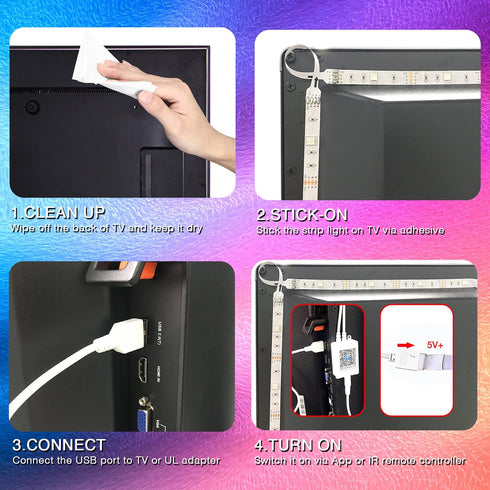 65 Inch, Backlight,15ft 65-75 inch LED Lights for TV TV Led Led TV Lights, USB Led Strip Lights for TV with Remote