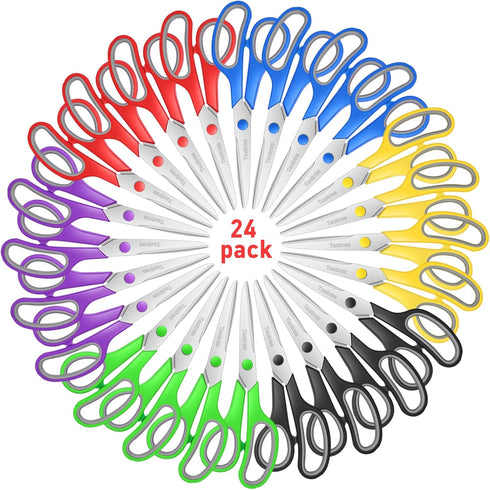 Scissors Bulk 24-Pack, Taotree 8" All Purpose Comfort Grip Sharp Scissors for Office School Supplies, Craft Home Sewing