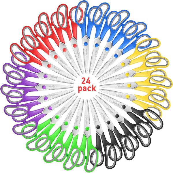 Scissors Bulk 24-Pack, Taotree 8" All Purpose Comfort Grip Sharp Scissors for Office School Supplies, Craft Home Sewing