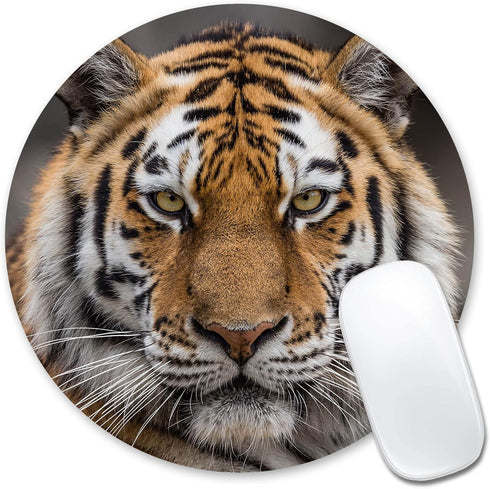 Mouse Pad with Siberian Tiger Design, Non-Slip Round Rubber Mousepad
