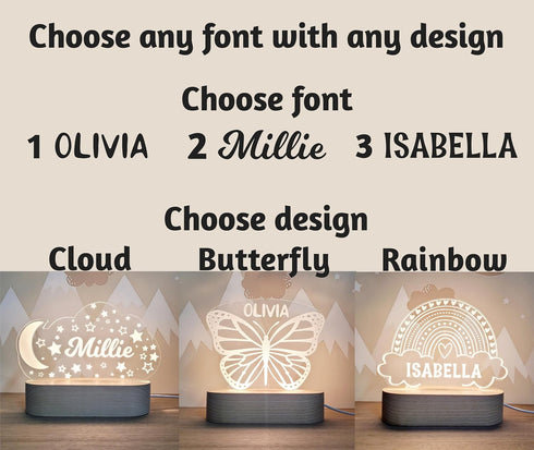 ENGRAVIFY Custom Night Light Cute Personalized Baby Gifts Cloud Butterfly Rainbow Moon & Stars Customized Name Gifts