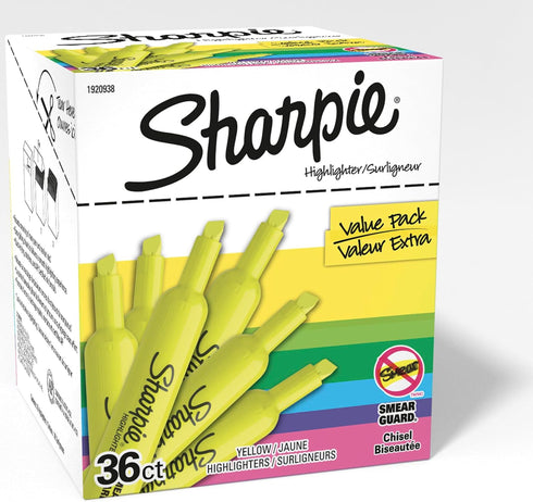 Sharpie Tank Style Highlighters, Chisel Tip, Fluorescent Yellow, 36 Count