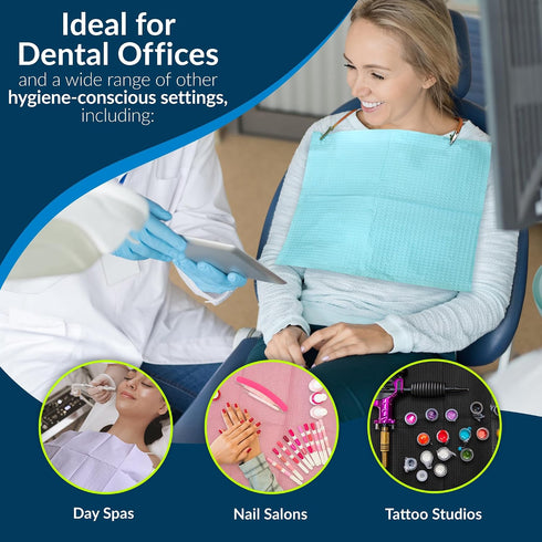 4 13 18 (Pack 500) 3-Ply (917403) TIDI Ultimate Dental Bib, Blue, Layers, W x L of Disposable Dental Bibs Embossed