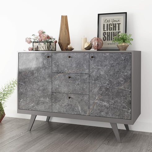 Glossy Gray Marble Wallpaper - Peel and Stick Thick Textured Grey Contact Paper for Kitchen Countertops 16"x118"