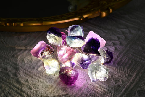 6.5 20 Nature Colorful Fluorite Crystal String Lights FT LED Powered by AA Batteries(not Included), Gift for Women Men