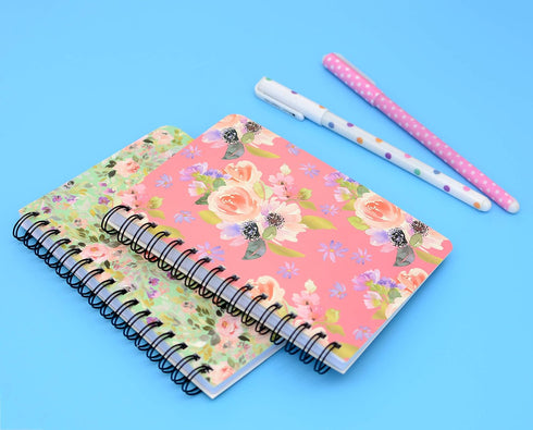 Yansanido Spiral Notebook, 4 Pcs A6 Flower Design, 80 Sheets - 160 Pages Thick Hardcover 8mm Ruled Journals for Study