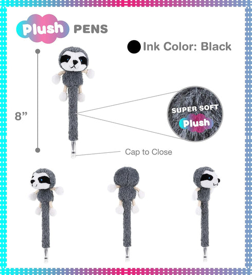 DolliBu Sloth Plush Pen Cute & Soft Stuffed Animal Ballpoint Novelty Pen Toy, Unique Writing Pen Instrument For Cool