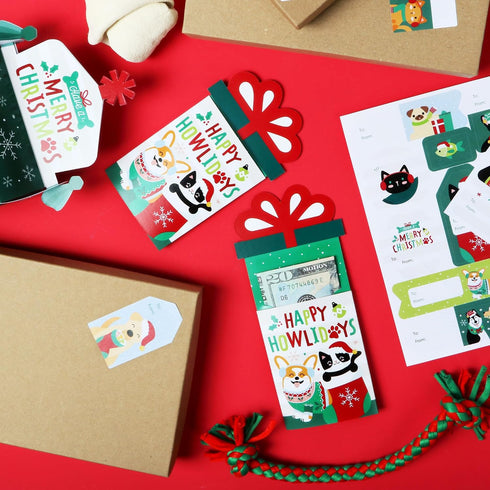 Set 8 Big Dot of Happiness Christmas Pets - Cats and Dogs Holiday Party Money and Gift Card Sleeves - Nifty Gifty Card