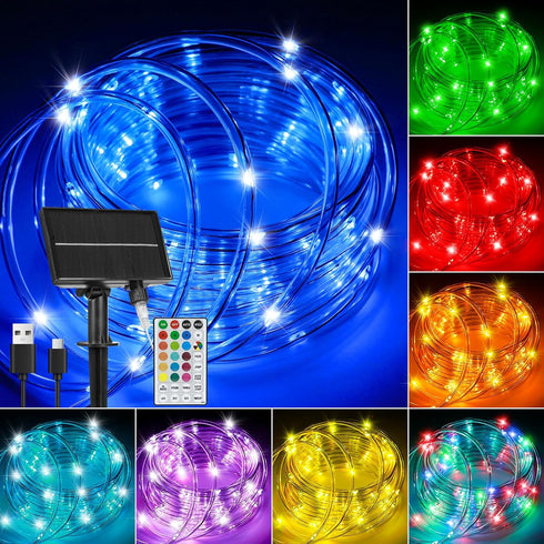 LHYLDS Solar Rope Lights Outdoor Waterproof, 33FT 100LED 18 Colors Changing Outdoor String