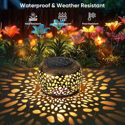 2 Pack 2 Solar Lanterns Waterproof Outdoor Decor: Hollow Out Retro Metal Solar Lights - Unique Gardening Gifts