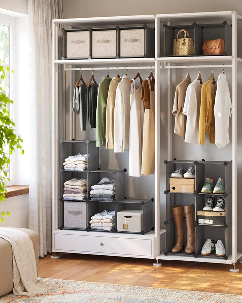 SONGMICS Cube Storage Organizer, Set of 16 Plastic Cubes, Gray, 12.2 x 48.4 x 48.4 Inches, Book Shelf, Closet Organizers