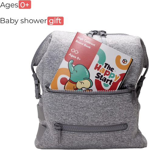 Happy Start High Contrast Board Book, Easy to Clean, Hospital Approved, Tummy Time Toys, Black and White Baby Toys,