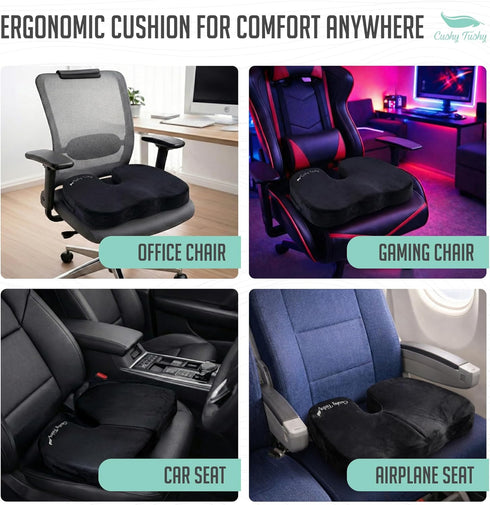 Tailbone Cushy Tushy Premium Foldable Travel Seat Cushion - for Relief of Lower Back, Sciatic, Butt and Pain - for Home