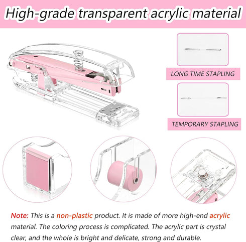 Pink Desk Organizers and Accessories, Pink Office Supplies with Mesh Desk Organizer, Acrylic Tape Dispenser, and